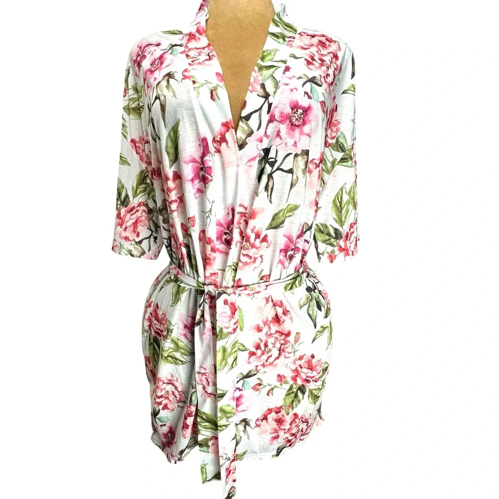 Show Me Your Mumu BRIE Robe Kimono Pink Floral Bridal Beach Cover-Up One‎ Size